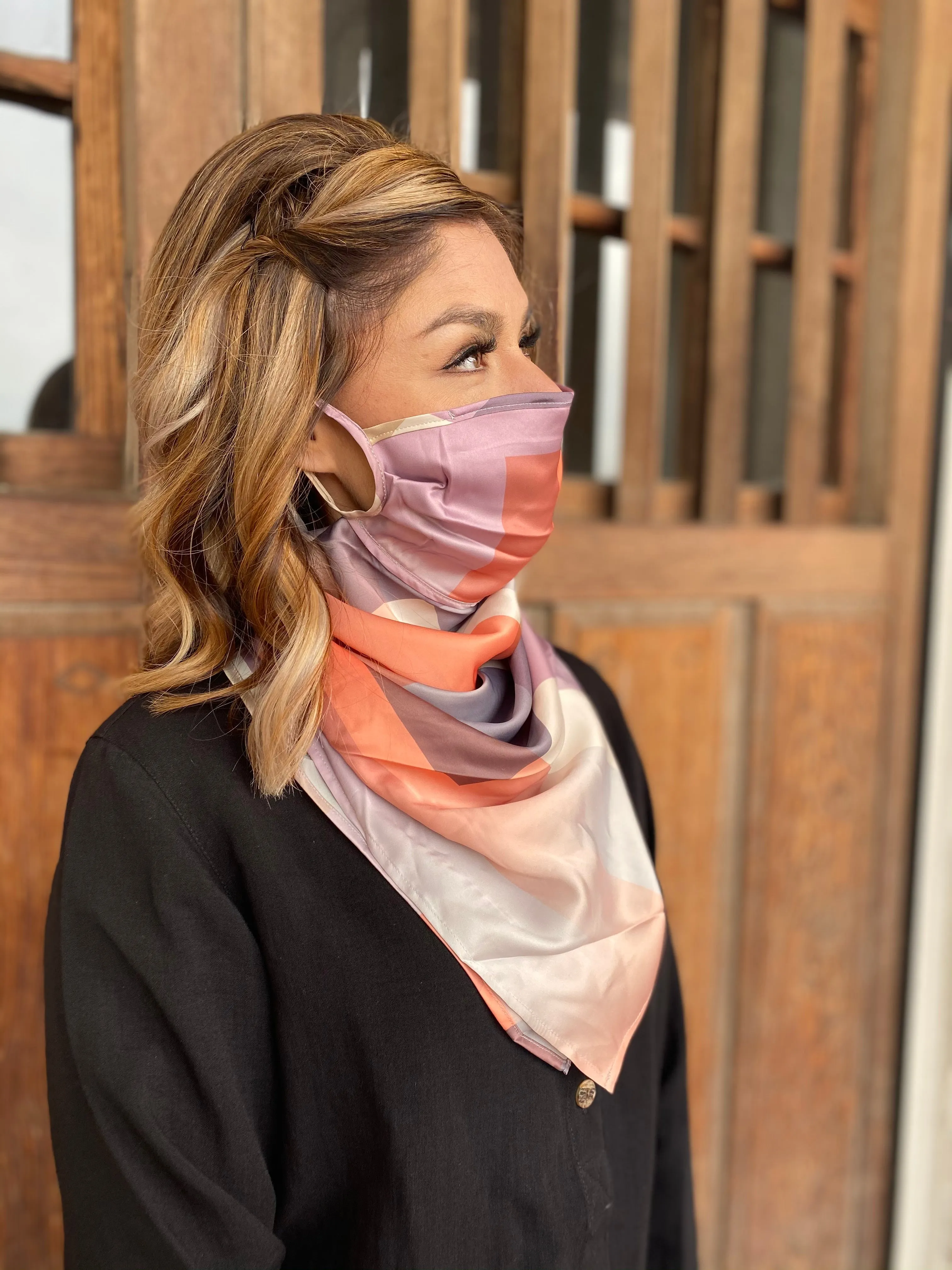 Silks by Fridaze Premium Face Masks Scarf - Coral Blocks