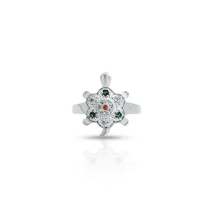 Silver Center Gemstone with Flower and Tortoise Design Ring for Girls