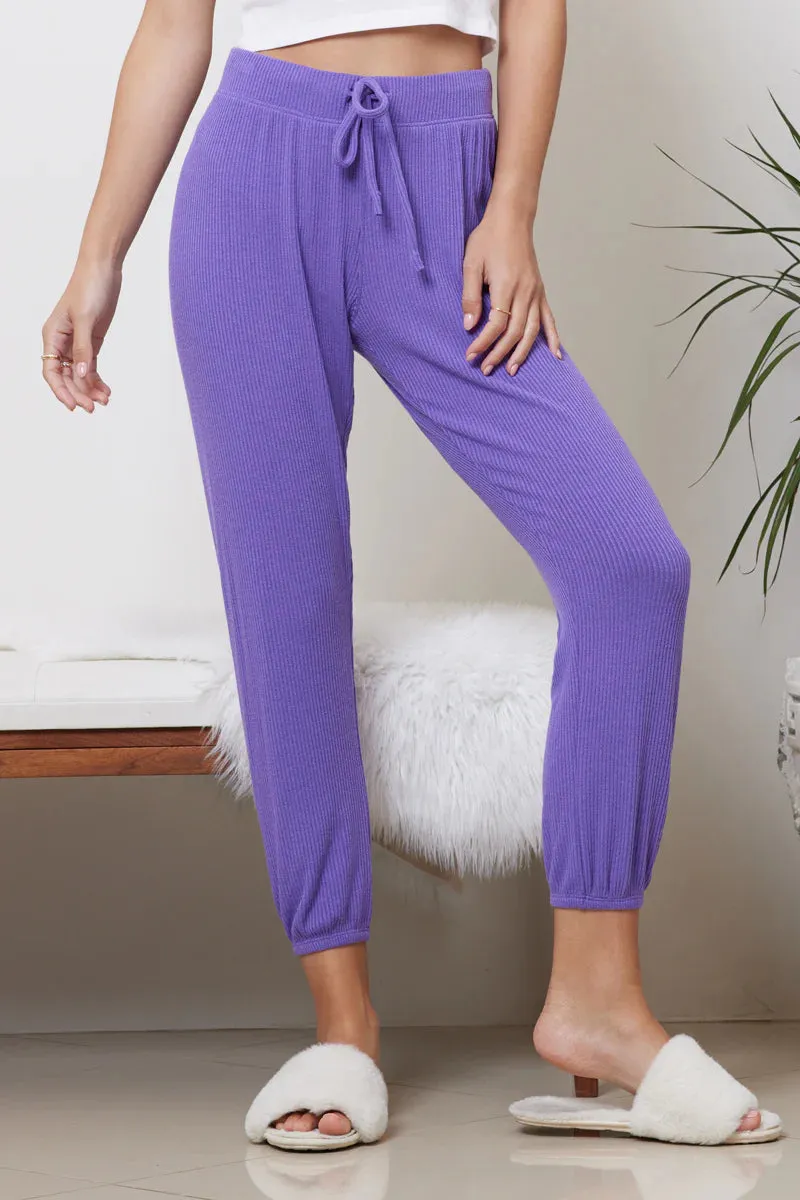 Skinny Rib Joggers - Iris