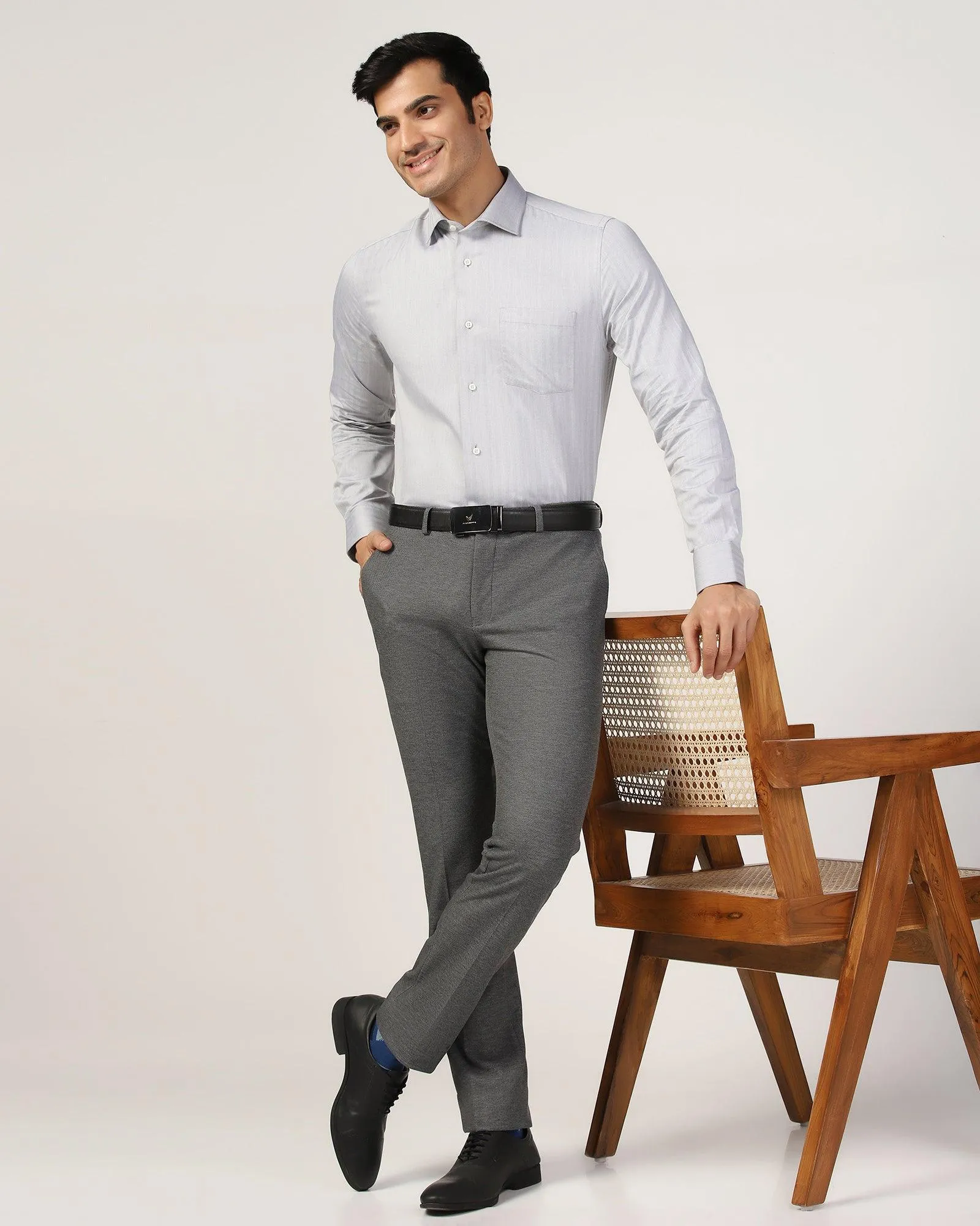 Slim Comfort B-95 Formal Dark Grey Textured Trouser - Pulse