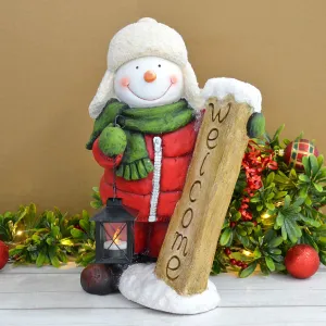 Snowman Christmas Decoration Tealight Lantern Welcome Ceramic 45cm