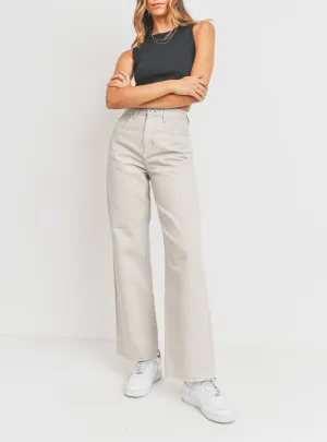 Stay Awhile High Rise Wide Leg Pants In Sea Salt With Contrast Stitching