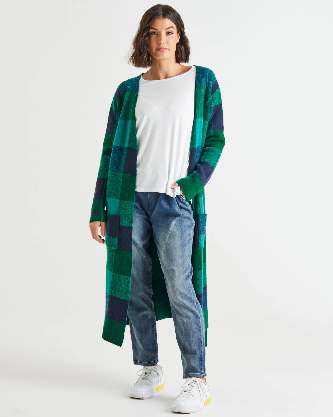 SWIFT CARDIGAN - GREEN/BLUE CHECK