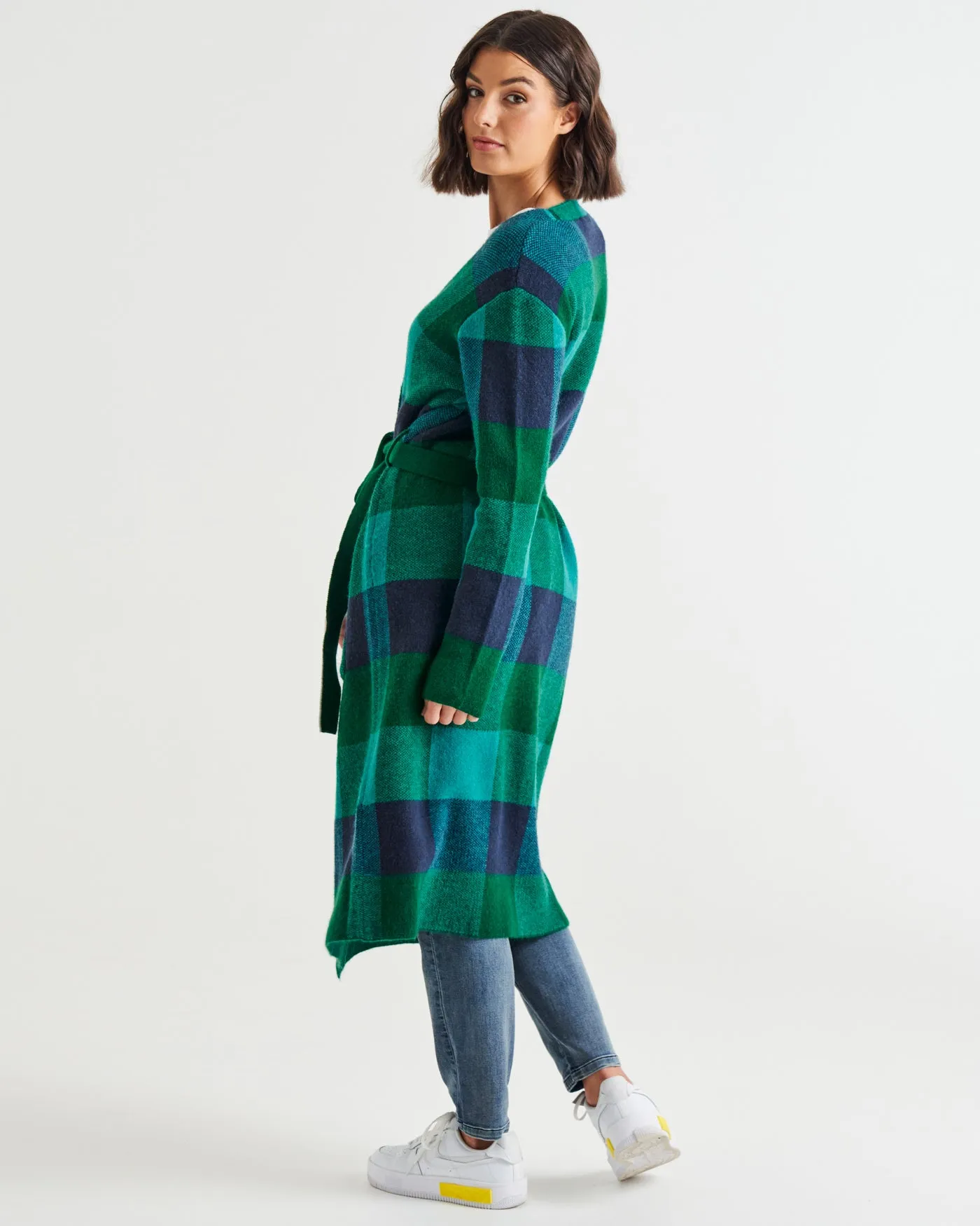 SWIFT CARDIGAN - GREEN/BLUE CHECK