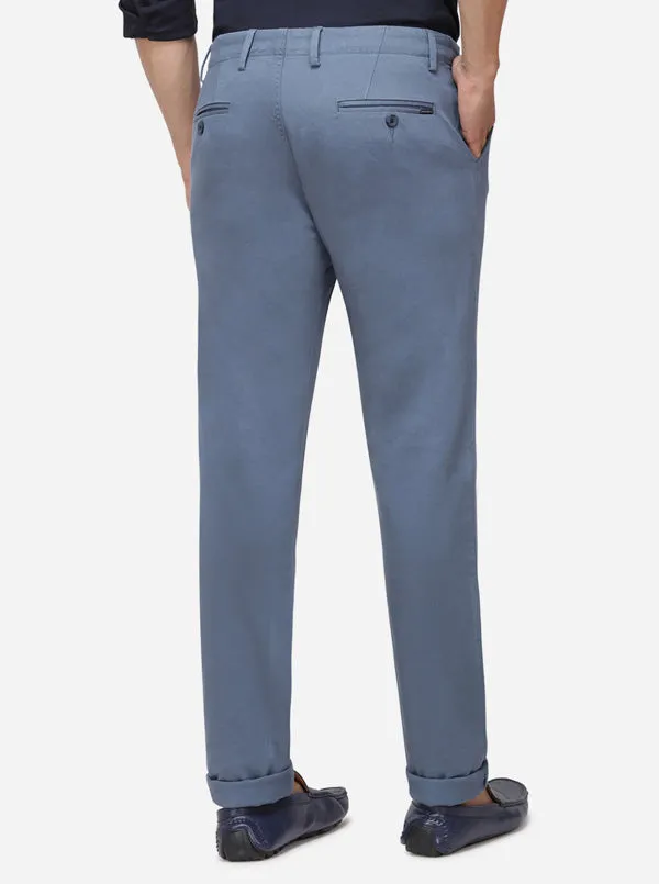 Teal Blue Solid Super Slim Fit Casual Trouser | Greenfibre