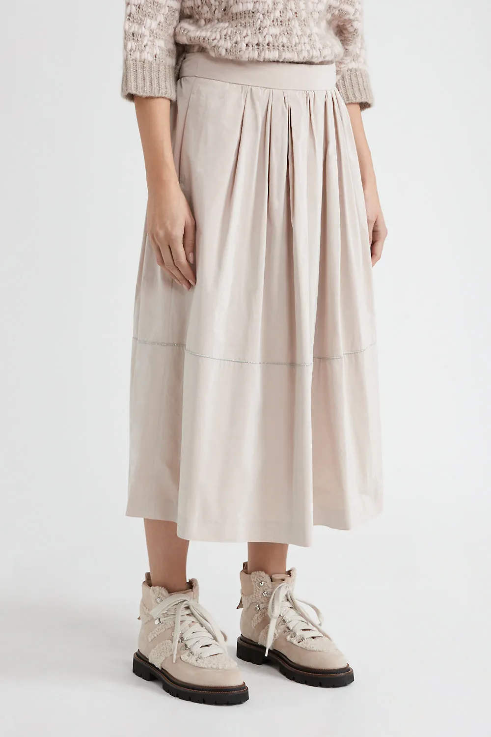 Technical taffeta long pleated skirt