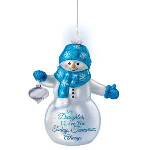 The Bradford Exchange "Snow Kissed Wishes" Illuminated Glass Ornament for Daughter Handcrafted Snowman 5.5-inches