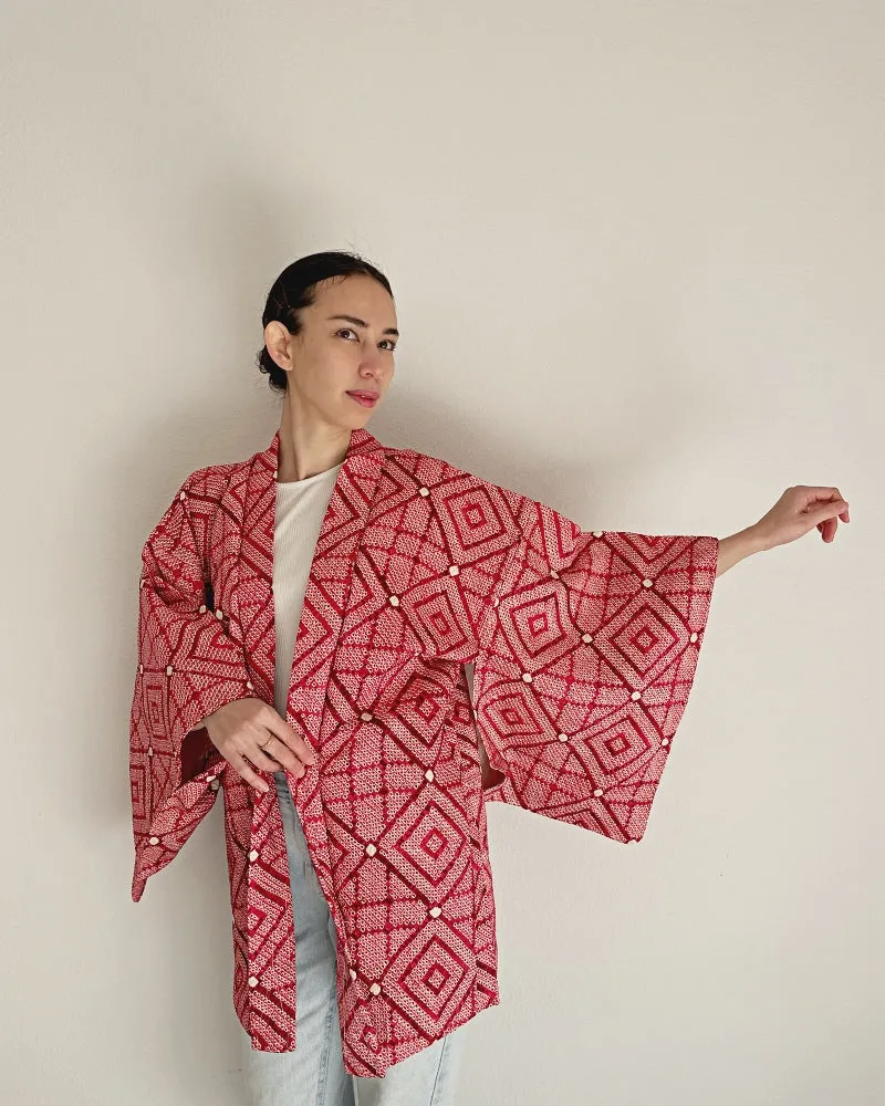 Traditional diamond pattern Haori Kimono Jacket