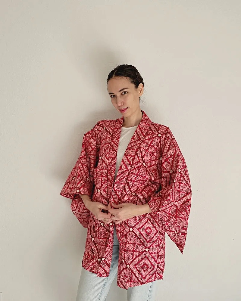 Traditional diamond pattern Haori Kimono Jacket