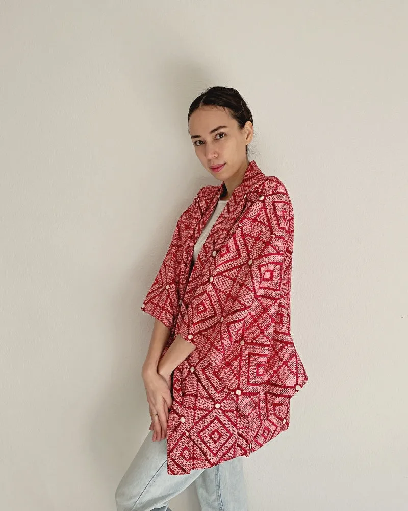 Traditional diamond pattern Haori Kimono Jacket