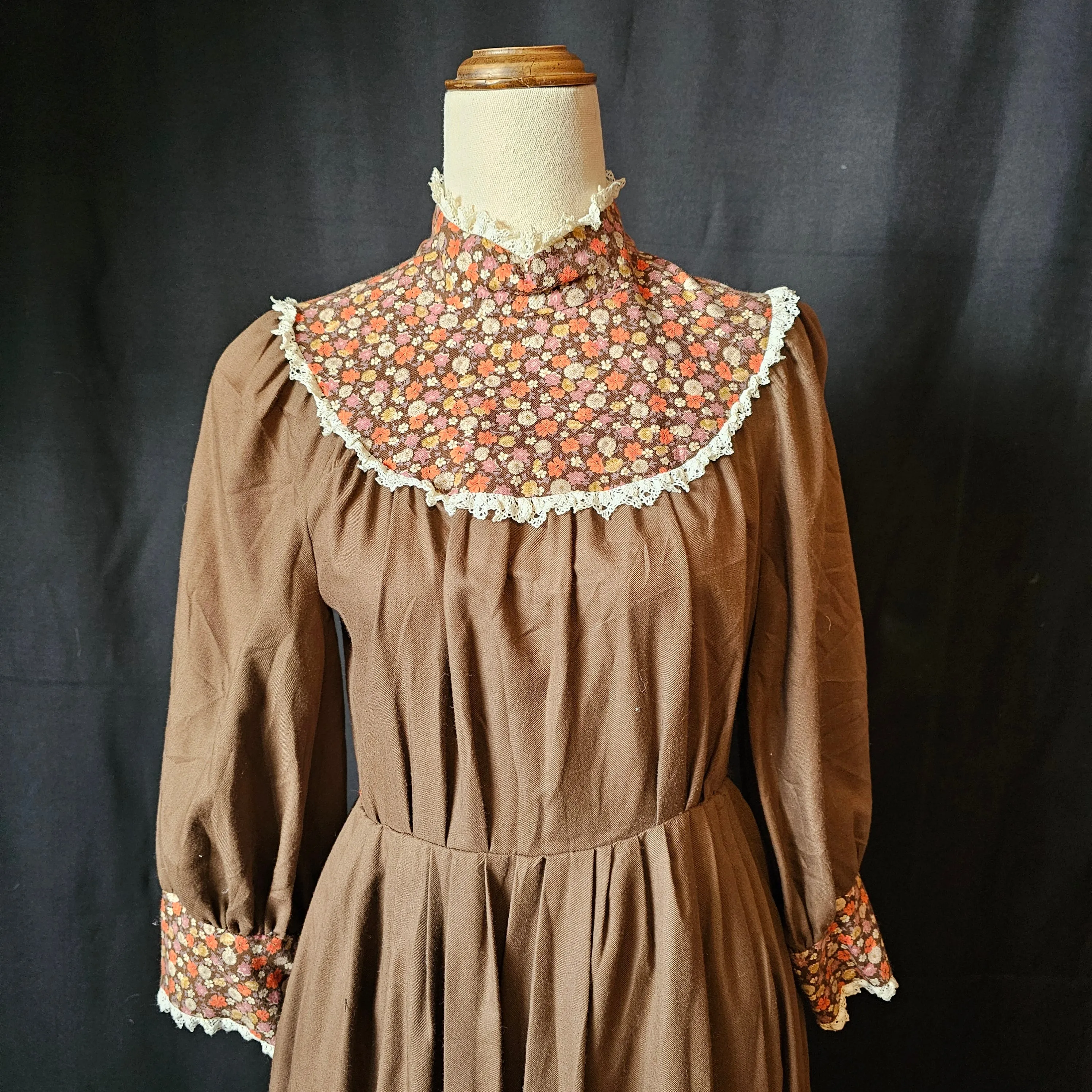 vintage 1970s folk prairie maxi dress size small 8