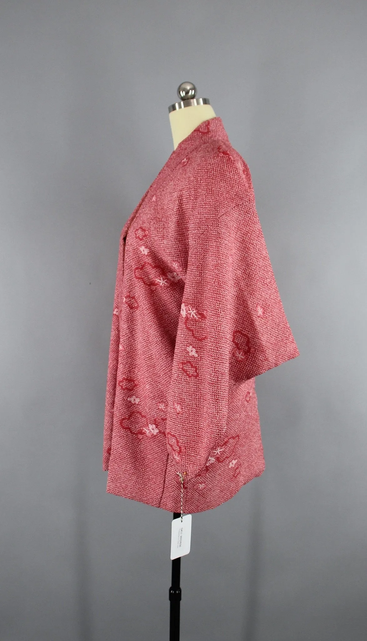 Vintage 1980s Haori Kimono Jacket Cardigan / Maroon Red Shibori Print