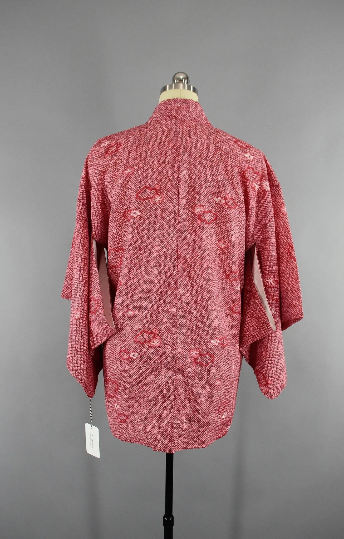 Vintage 1980s Haori Kimono Jacket Cardigan / Maroon Red Shibori Print