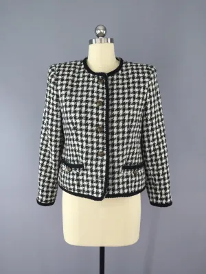 Vintage 1980s Houndstooth Blazer / Cropped Jacket