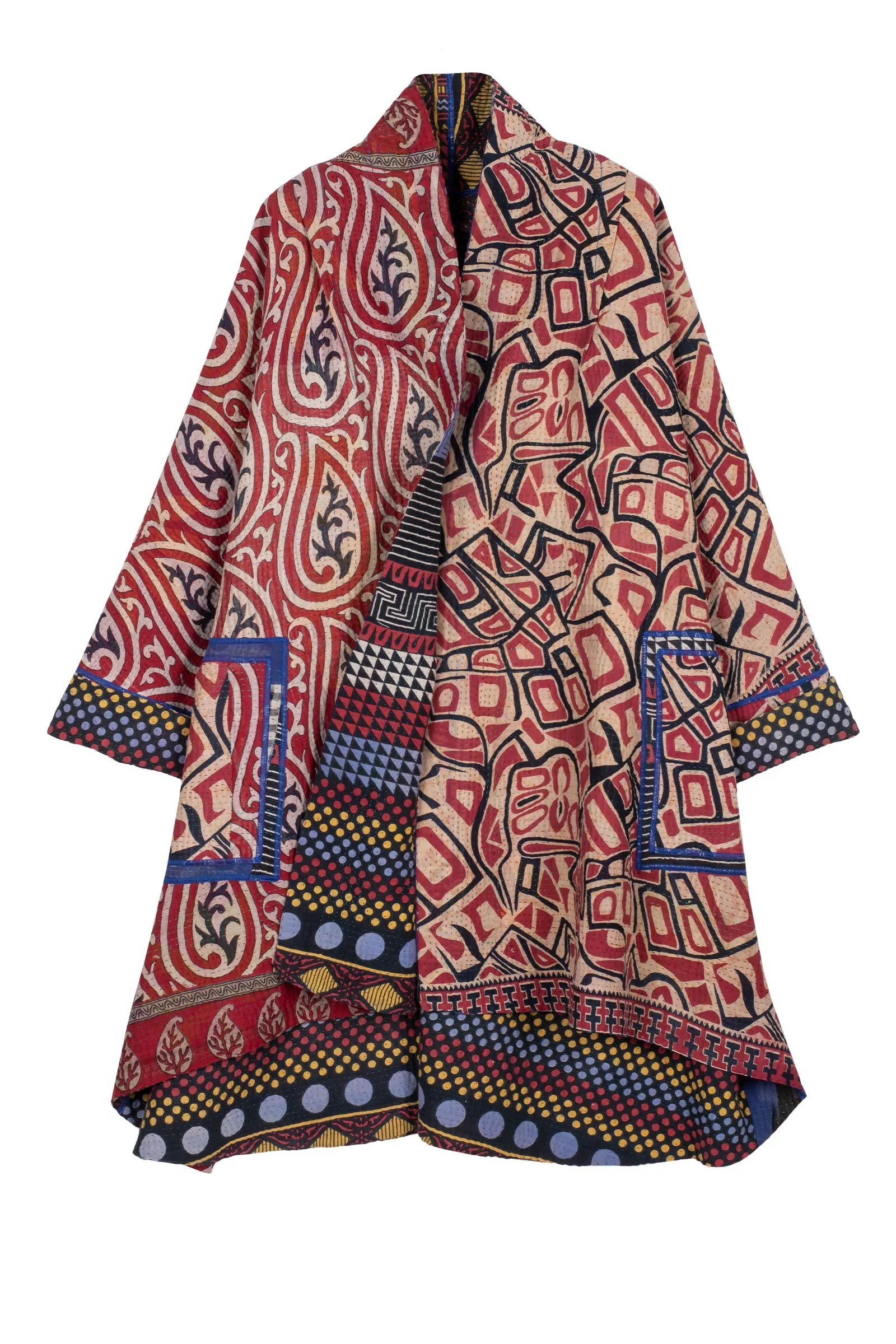 VINTAGE COTTON KANTHA KIMONO LONG JACKET - cv4005-5002a -