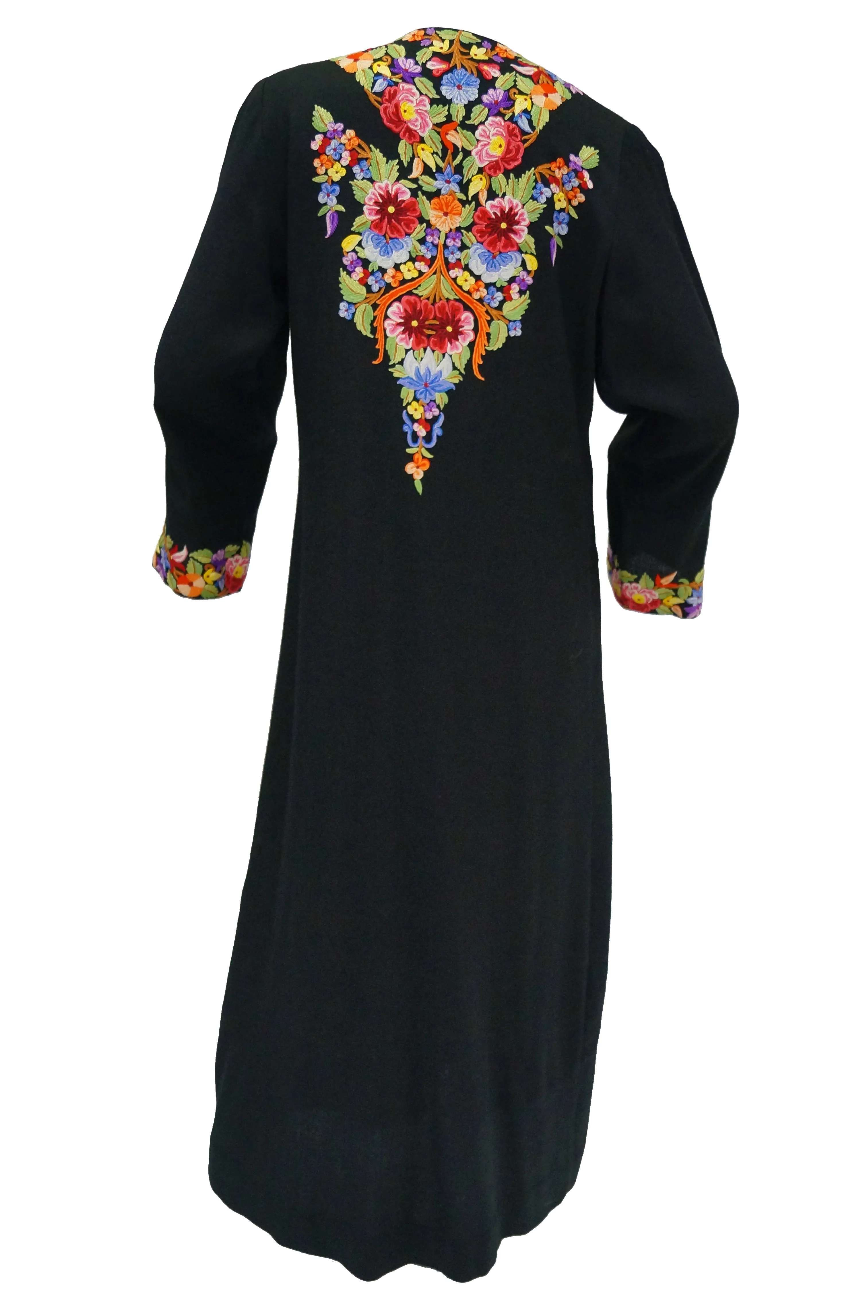 Vintage Suffering Moses Wool Kashmiri Embroidered One Piece Wrap Dress Coat 10