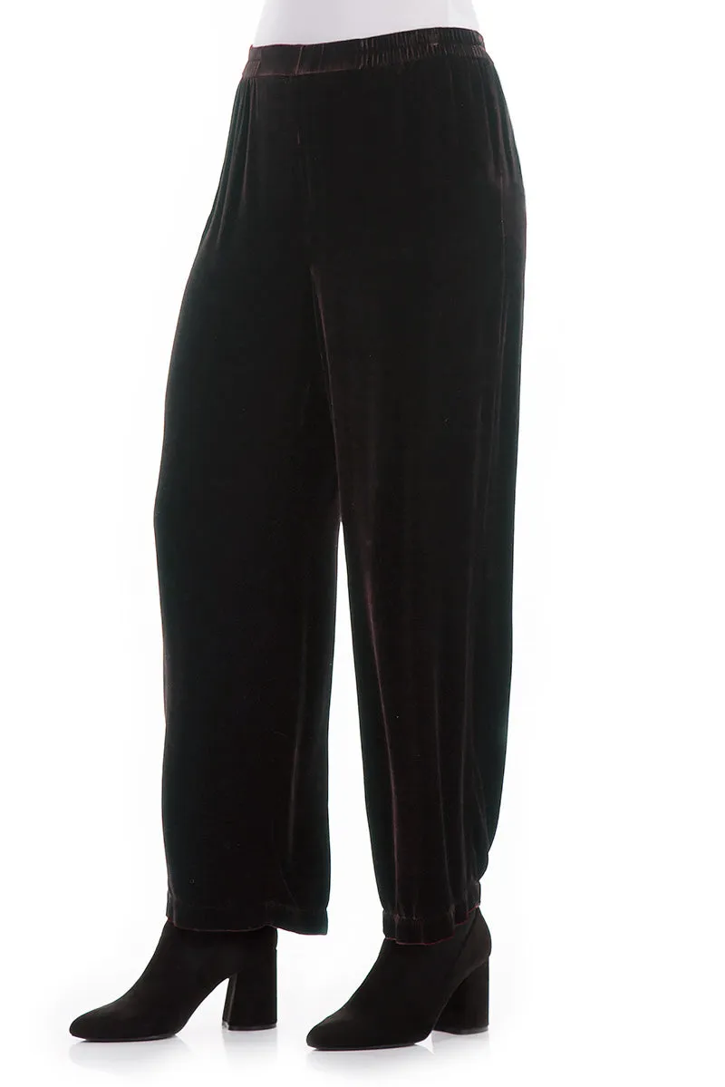 Wide Straight Dark Grey Silk Velvet Trousers