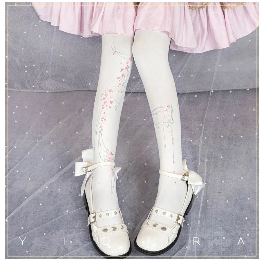 Wisteria ~ Sweet Floral Printed Lolita Tights by Yidhra