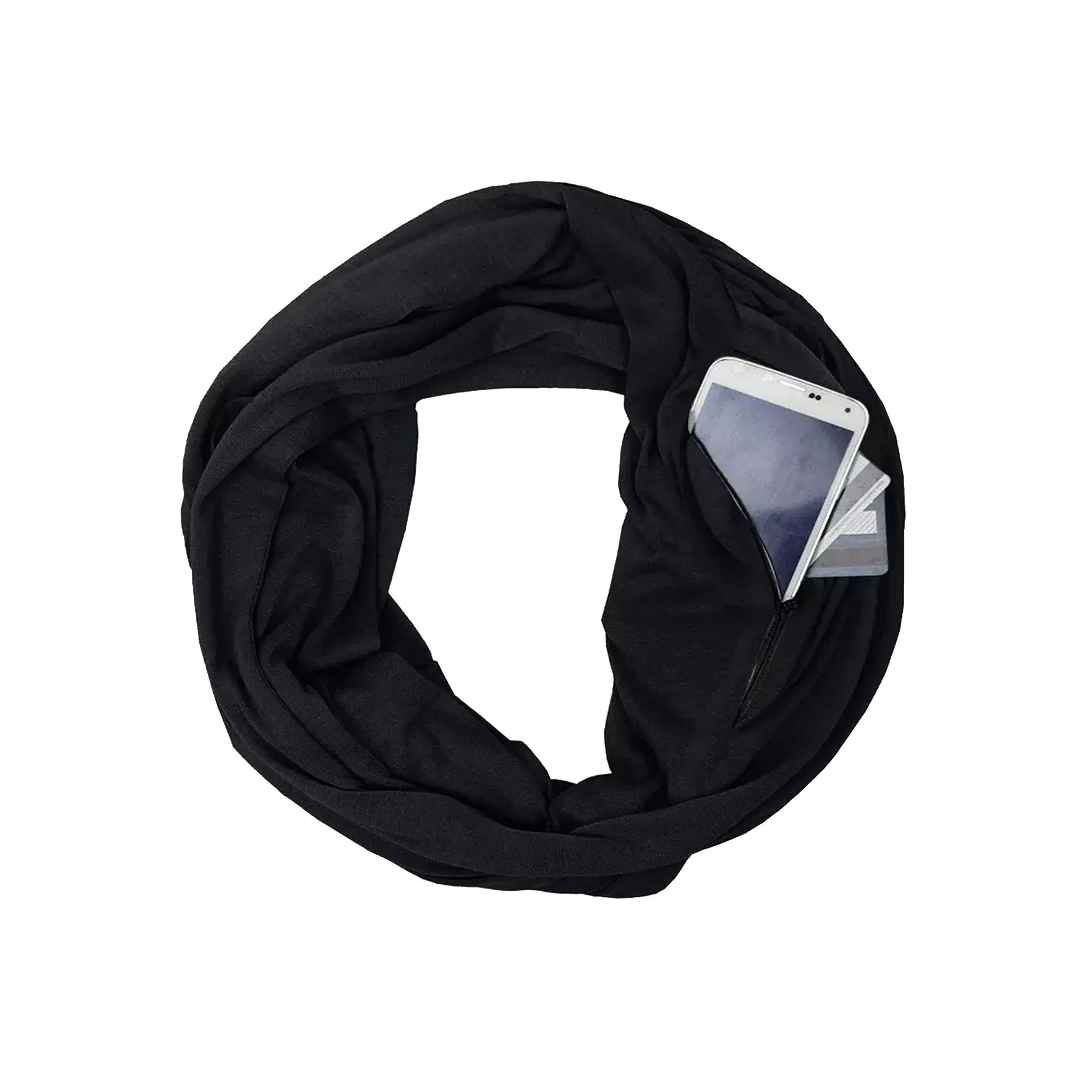 Women Lightweight Infinity Scarf With Pocket Loop Zipper