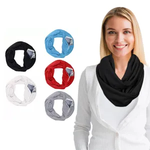 Women Lightweight Infinity Scarf With Pocket Loop Zipper