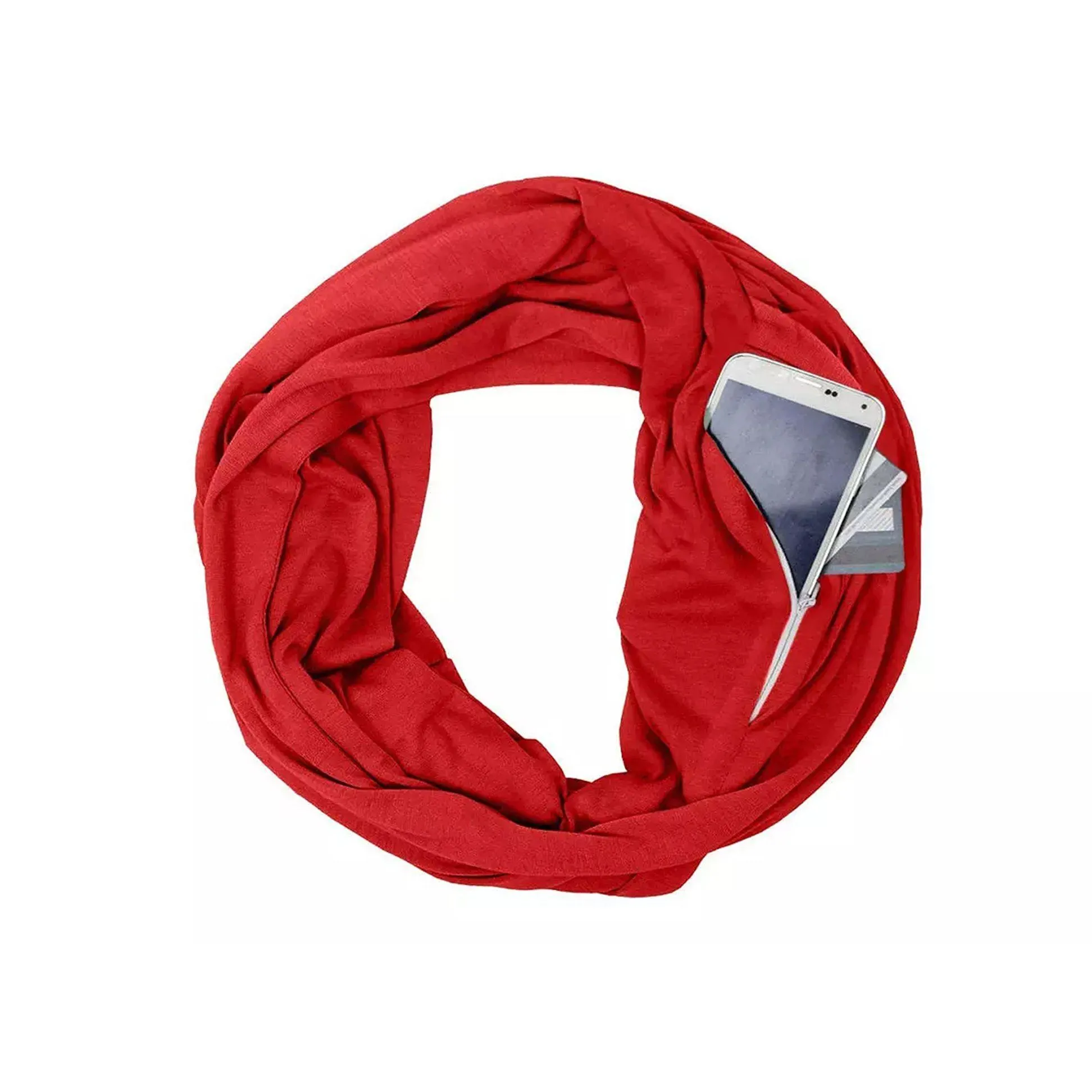 Women Lightweight Infinity Scarf With Pocket Loop Zipper