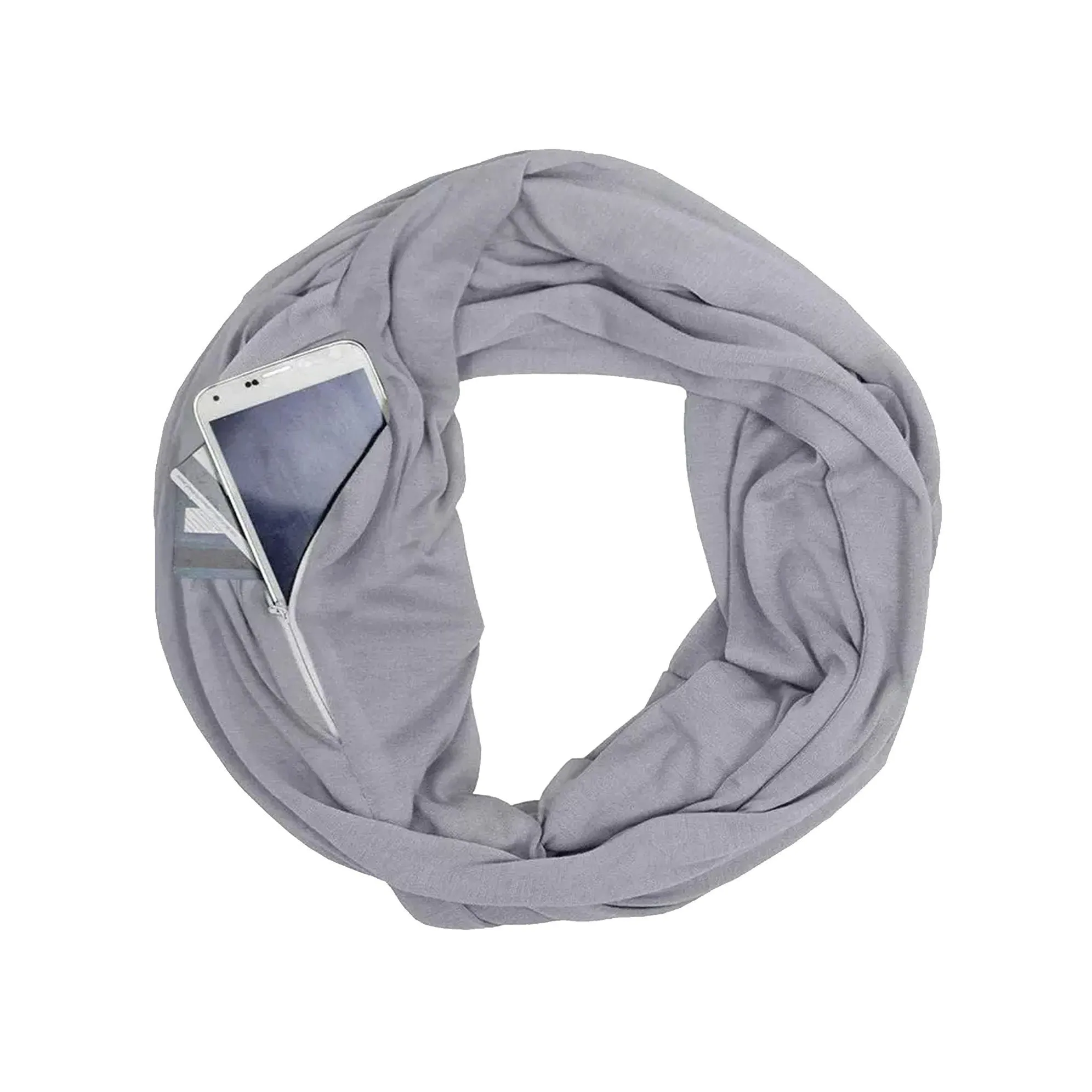 Women Lightweight Infinity Scarf With Pocket Loop Zipper