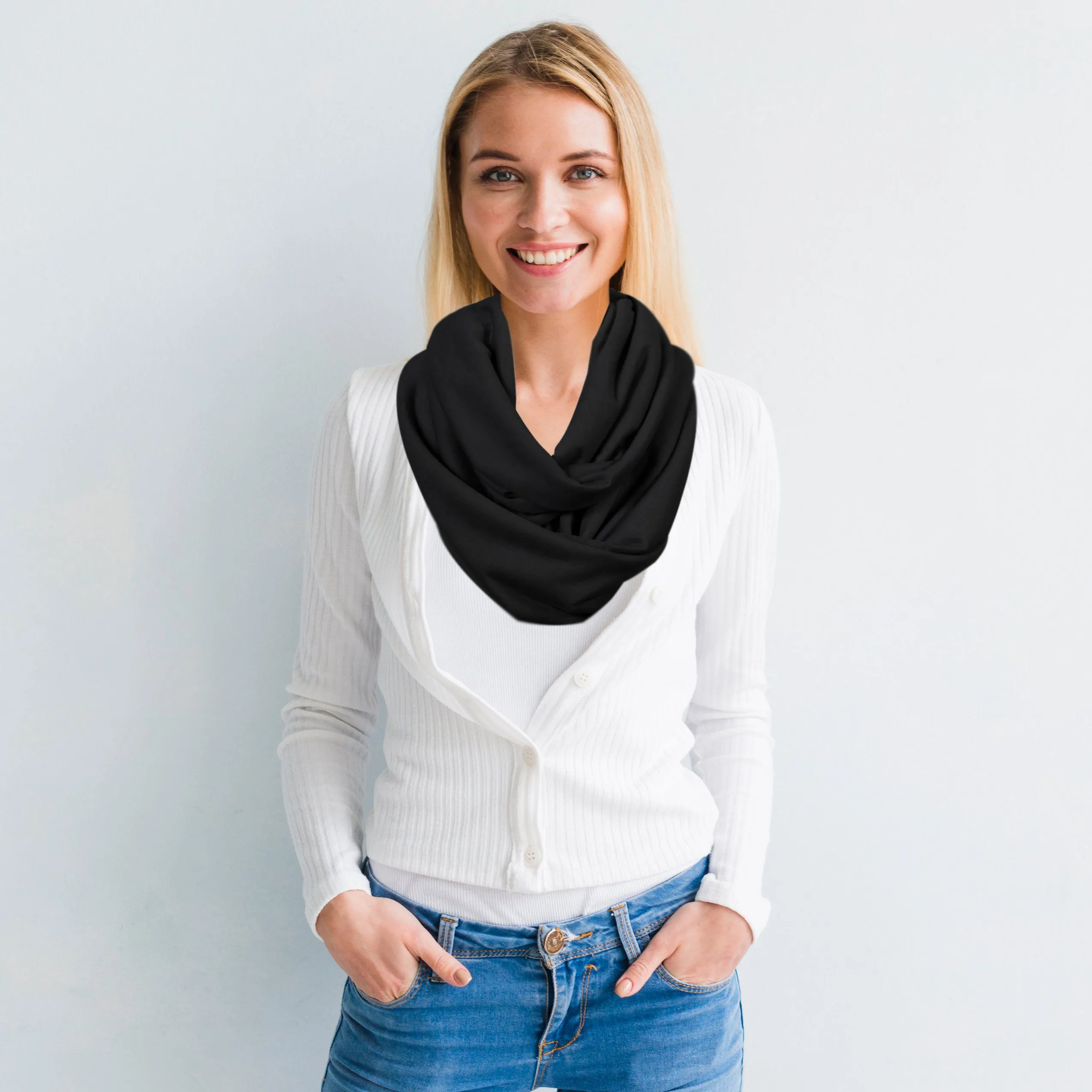 Women Lightweight Infinity Scarf With Pocket Loop Zipper