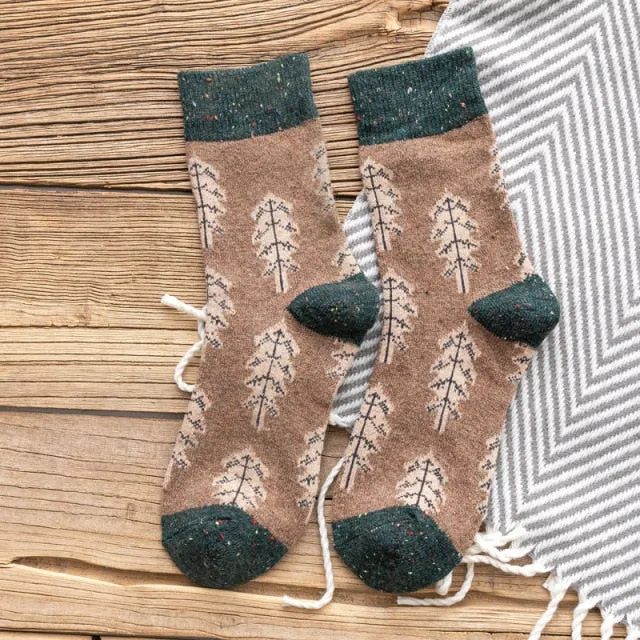 Women Socks Autumn Winter Thicken Warm Wool Long Retro Socks for Women