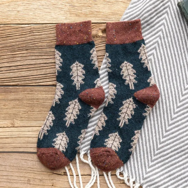 Women Socks Autumn Winter Thicken Warm Wool Long Retro Socks for Women