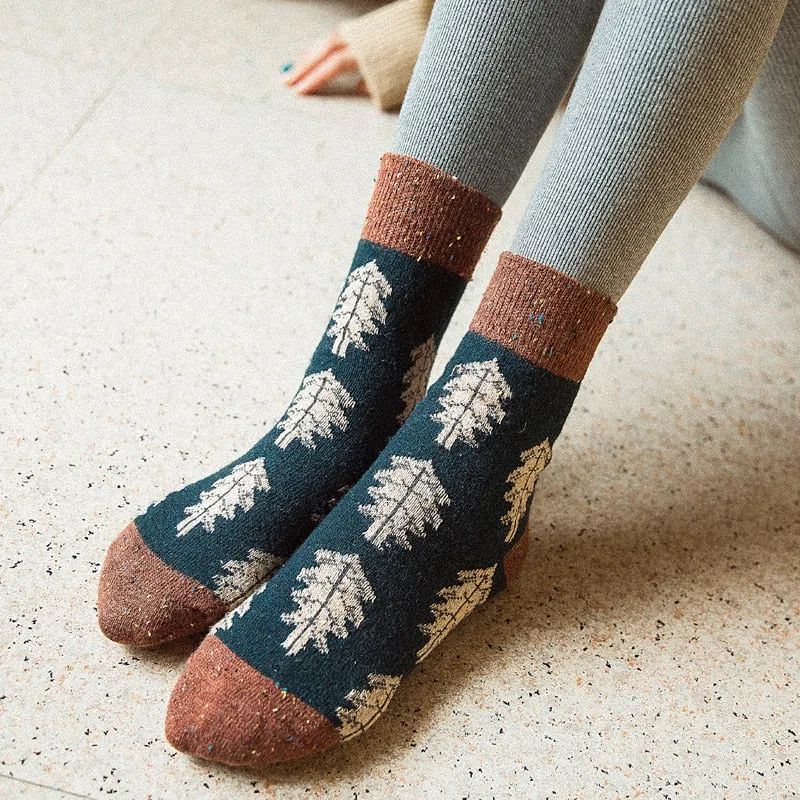 Women Socks Autumn Winter Thicken Warm Wool Long Retro Socks for Women