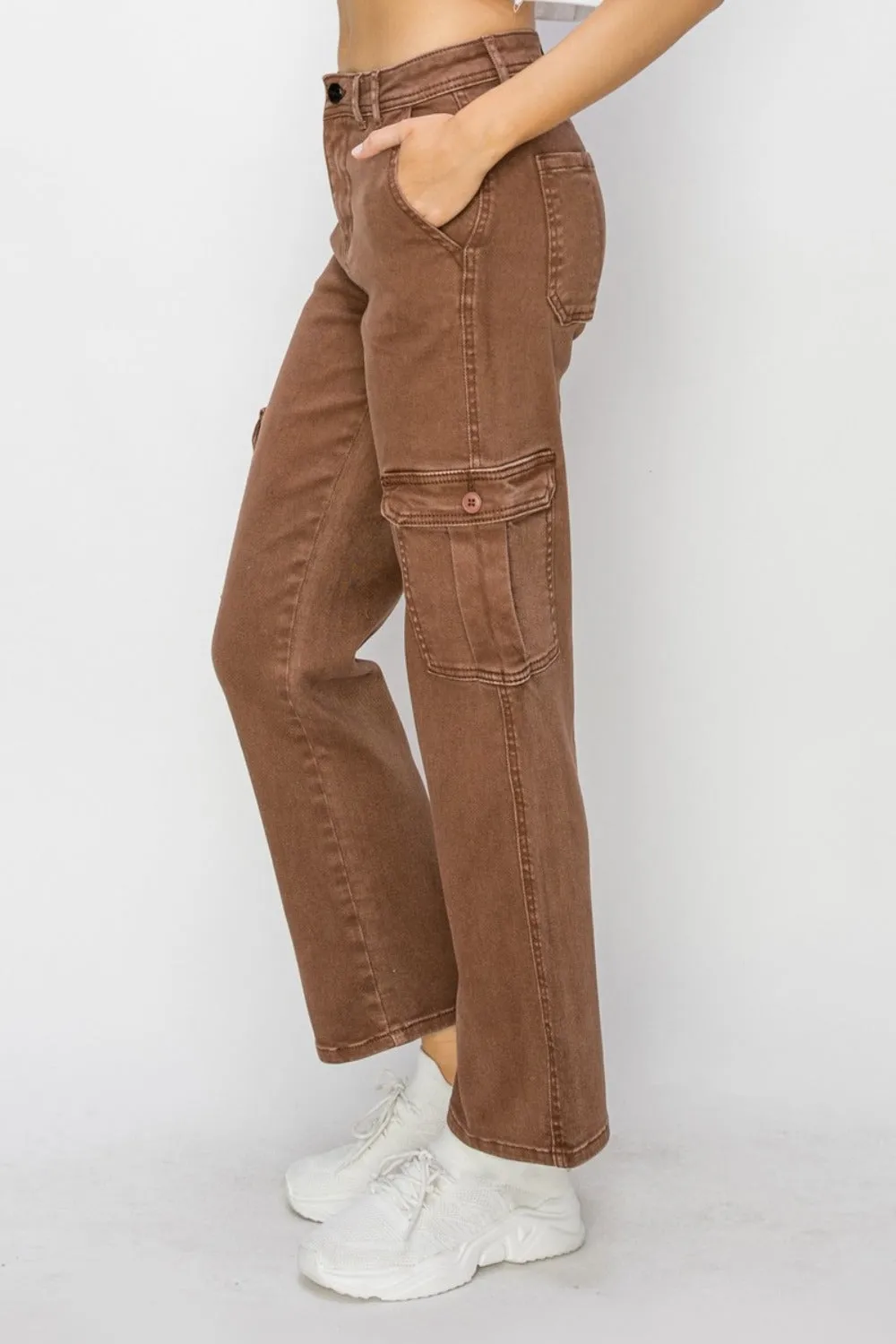 Women's Full Size High Rise Cargo Espresso Jeans