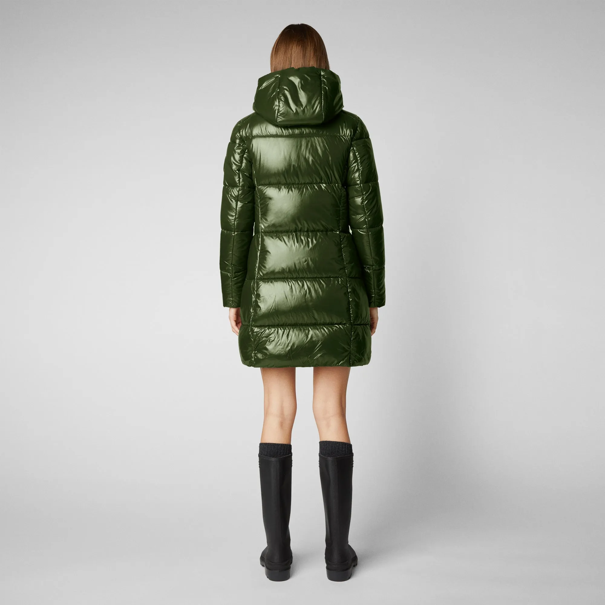 Women's Ines Hooded Puffer Coat in Pine Green