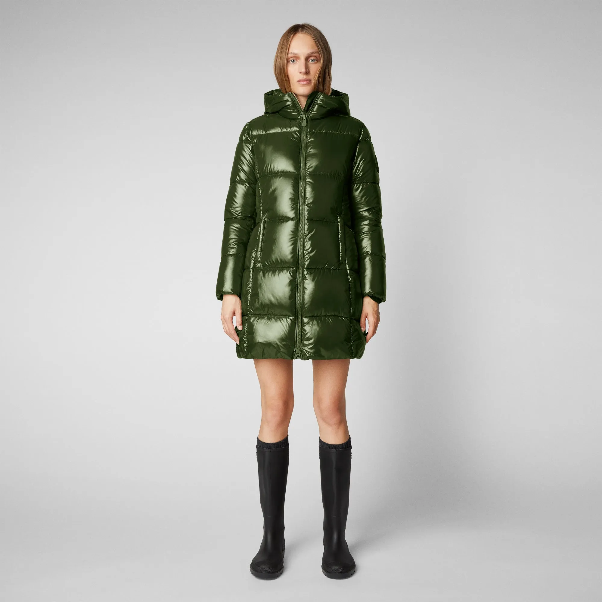 Women's Ines Hooded Puffer Coat in Pine Green