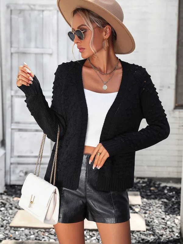 Women's Knitted Three Dimensional Pattern Open Front Cardigan