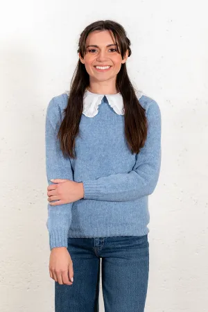 Womens Seamless Saddle Shoulder Shetland Jumper - Ice Blue