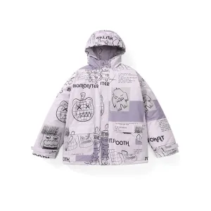 Workwear Big tooth alphabet print Velcro hooded sleeved quilted jacket