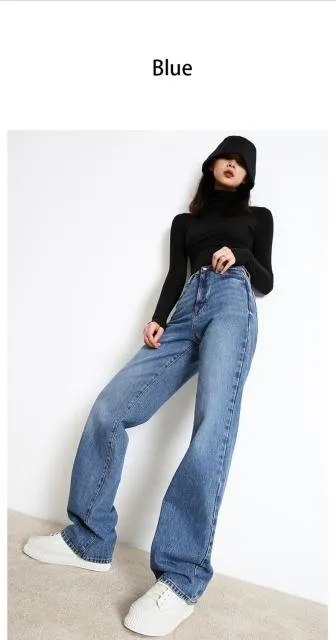 Yeknu Woman Jeans  New Fashion Straight Pants High Waist Casual Mom Baggy Jean Female Full Length Loose Denim Boyfriend Trouser